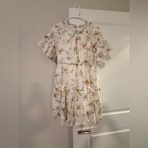 Shop Stevie White Floral Ruffle Mini Dress with Yellow Accents
